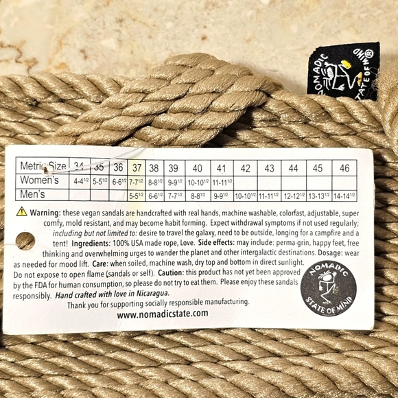 Nomadic State Of Mind Bondi Camel Tan Rope Vegan Unisex Sandals - Picture 5 of 8